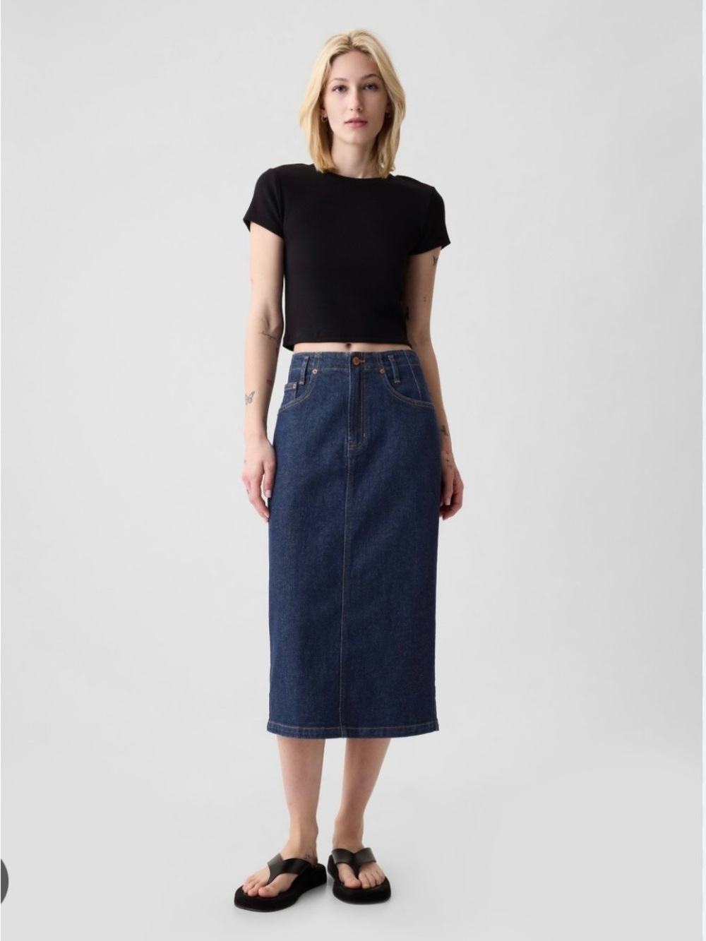 GAP Heritage Denim Button-Back Midi Skirt